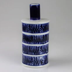 Keramikvase Mit Ringmuster, Blauweiß, Ø 12 X H 25 Cm