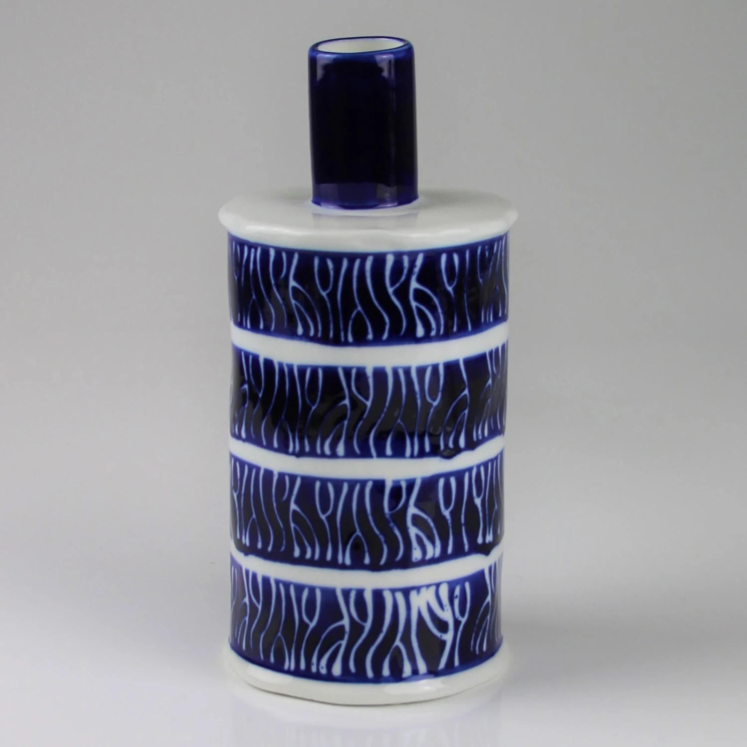 Keramikvase Mit Ringmuster, Blauweiß, Ø 12 X H 25 Cm