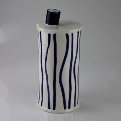 Keramikvase Mit Wellenmuster, Blauweiß, Ø 14 X H 31 Cm