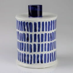 Keramikvase Mit Streifenmuster, Blauweiß, Ø 14 X H 20 Cm