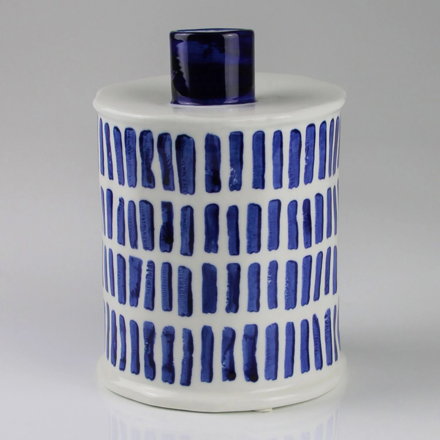 Keramikvase Mit Streifenmuster, Blauweiß, Ø 14 X H 20 Cm
