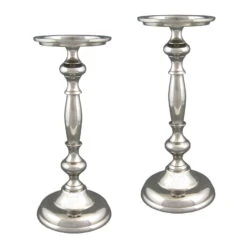 Kerzenteller, Kerzenhalter, 2er-Set, Aluminium, Silber, Für Stumpen, 20 X 11,5 Cm