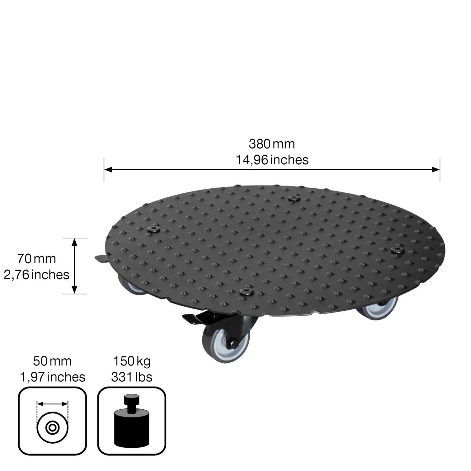 Pflanzenroller 'Alaska', Tragkraft 150 Kg, Anthrazit, Alu, 7 X 38 X 38 Cm – Bild 6