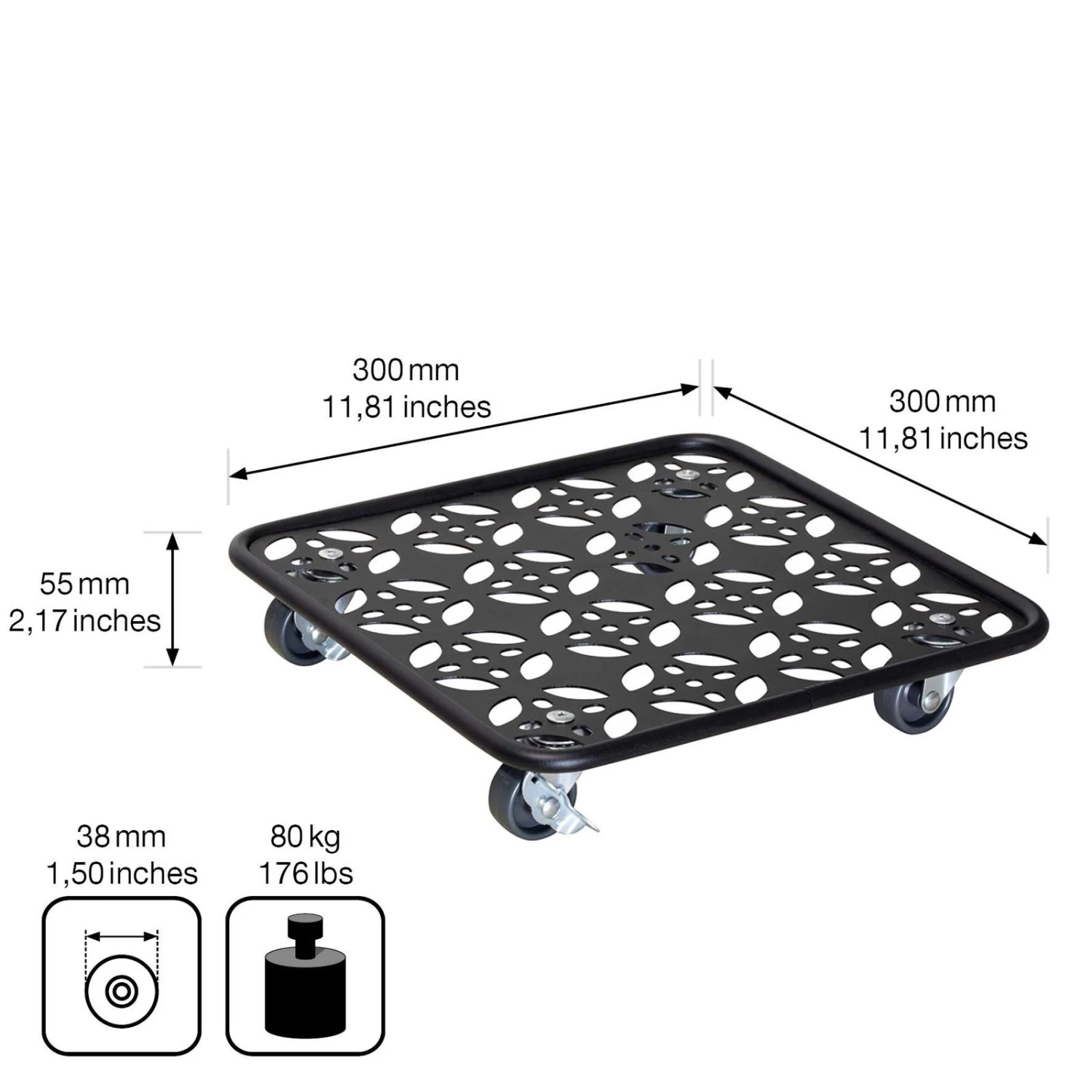 Pflanzenroller GH0936/0937, Tragkraft 80 Kg, Schwarz, Ø 30 Cm – Bild 6