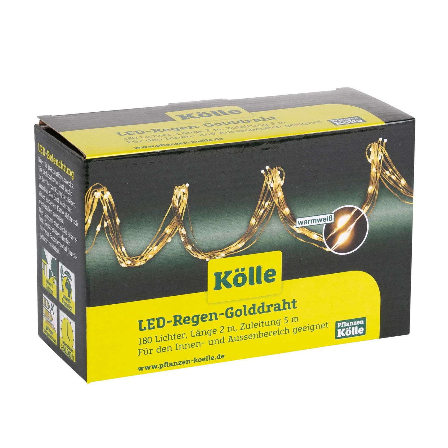 Kölle LED Regen 180 Lichter, Warmweiß, 2 M, Golddraht – Bild 2