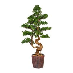 Kunstpflanze Bonsai Lärche, Grün, Ca. 125 Cm, Im Braunen Magnesiatopf 26 X 26 Cm