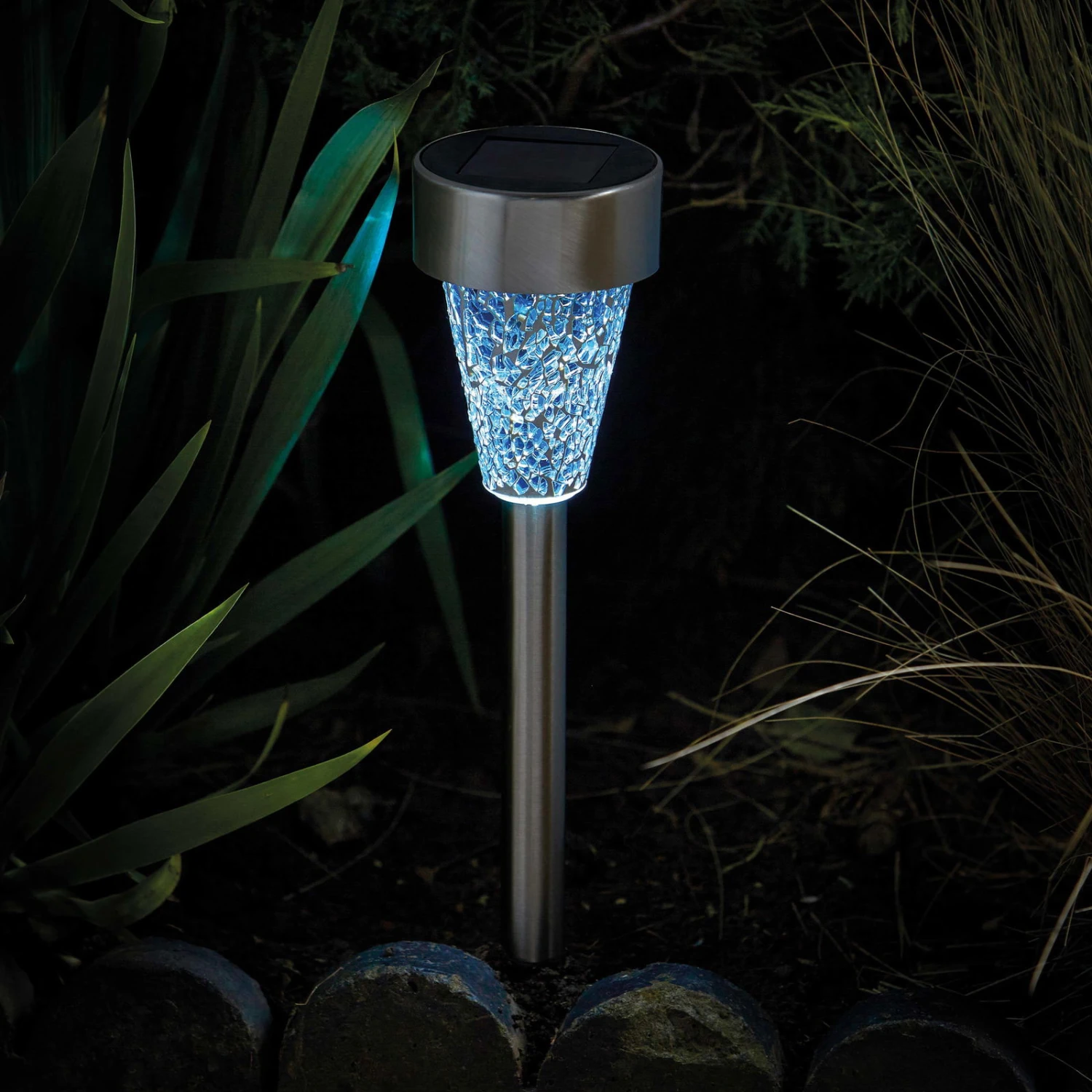 Mosaic Solarpfahlleuchte, Edelstahl / Glas, Silber / Bunt, 36 X 7,5 Cm, 6er Pack – Bild 4