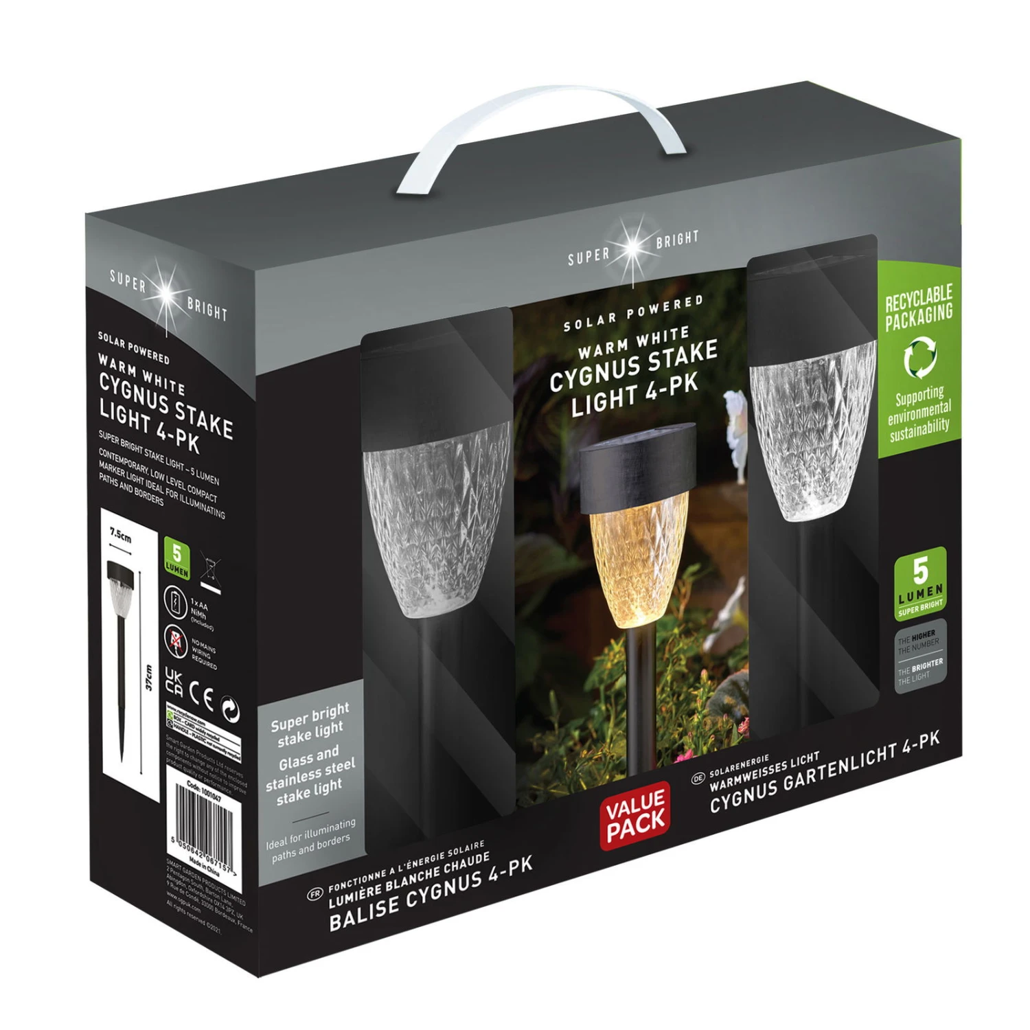 Gartenleuchte 'Cygnus', 4er-Set, Grau, Edelstahl – Bild 4