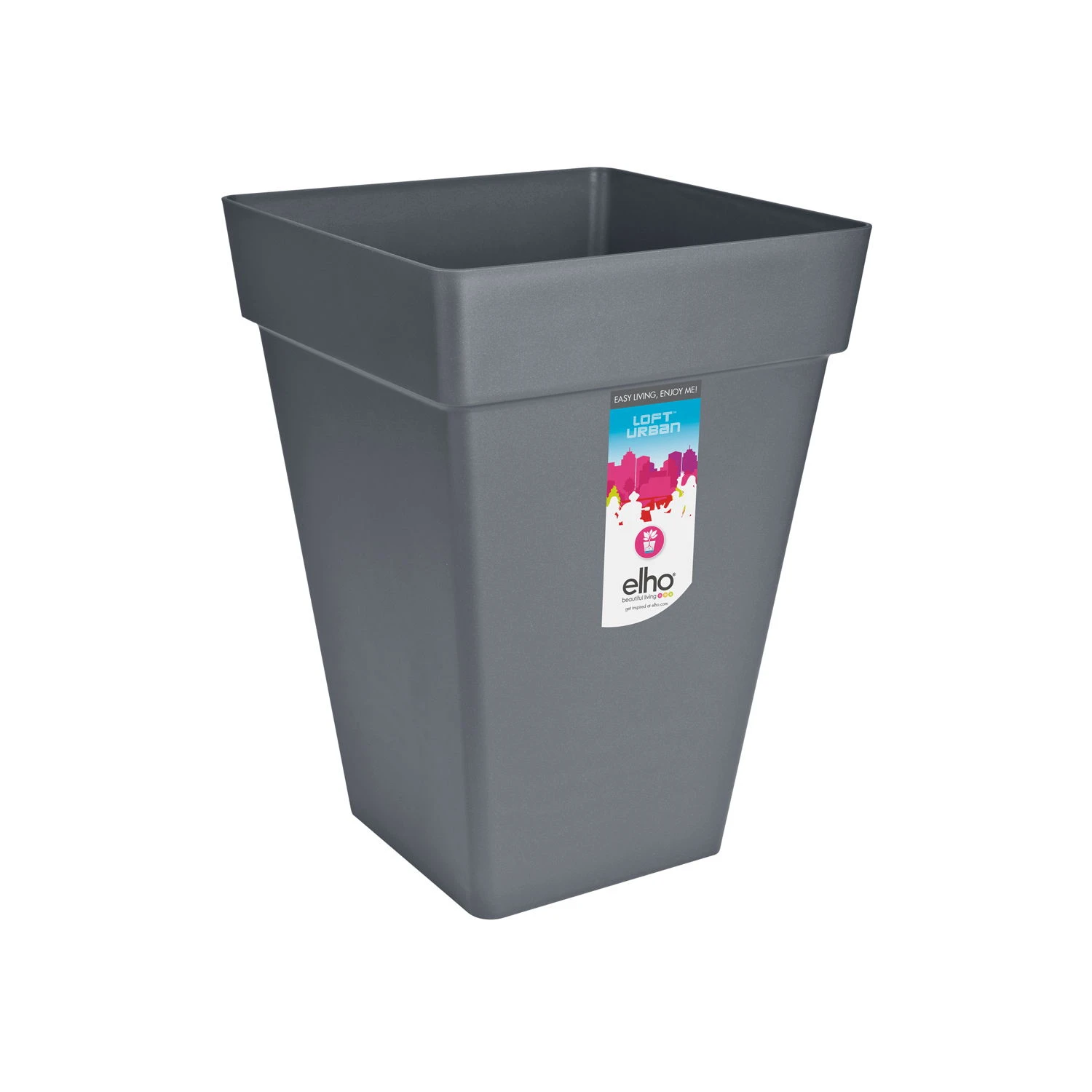 Elho Pflanzgefäß Loft Urban Square High 30, Anthrazit, Ca. 29,5x29,5xH 41,5 Cm, Erdvol. 19 L