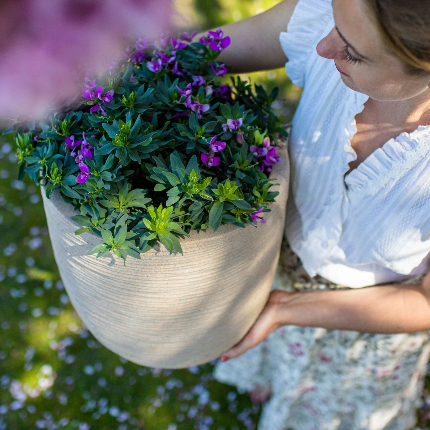 Pflanzgefäß 'Rib', Beige, Ø 35 X H 34 Cm – Bild 2