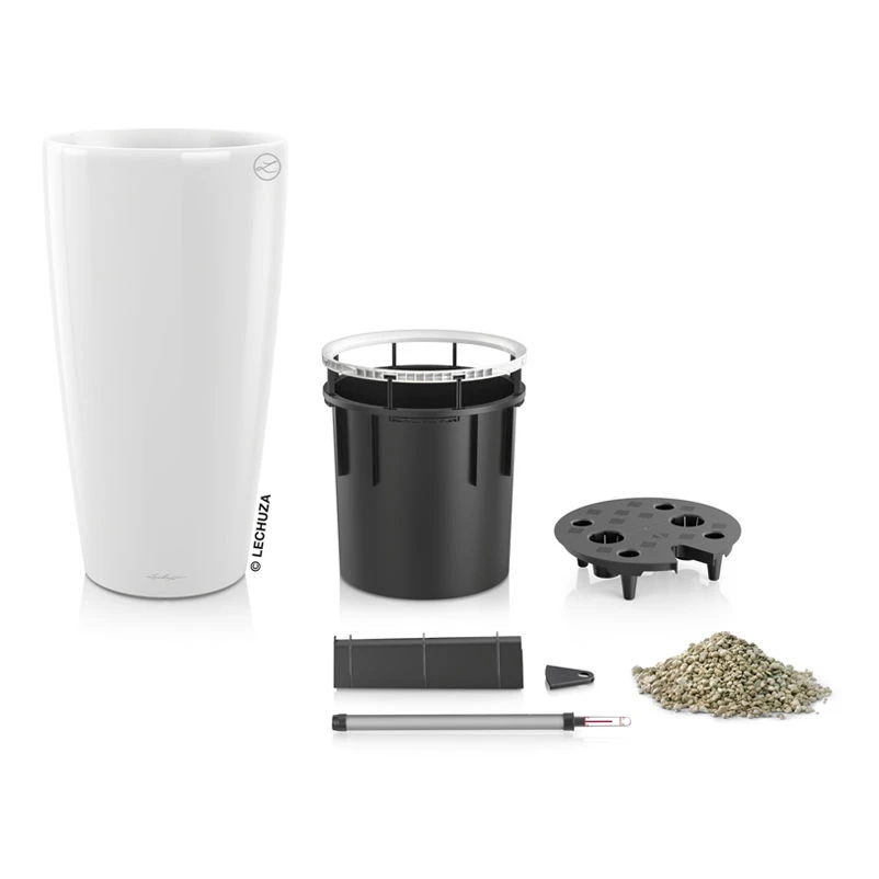 LECHUZA Rondo Premium 40, Weiß Hochglanz, All-in-One-Set, Ø 40 Cm, H:75 Cm – Bild 3