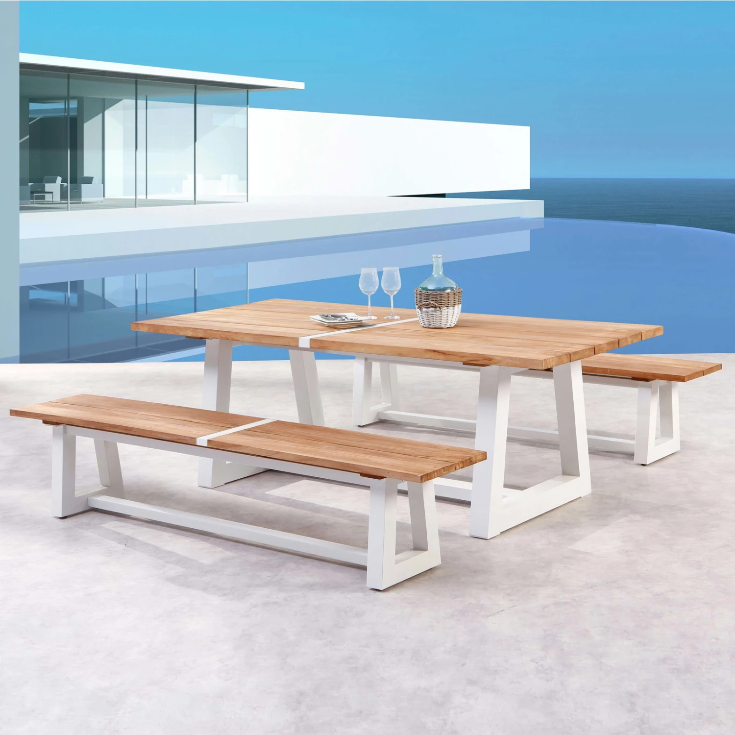 Best Alu-Bank Campione, Teakholz, Weiß, 45 X 220 X 40 Cm