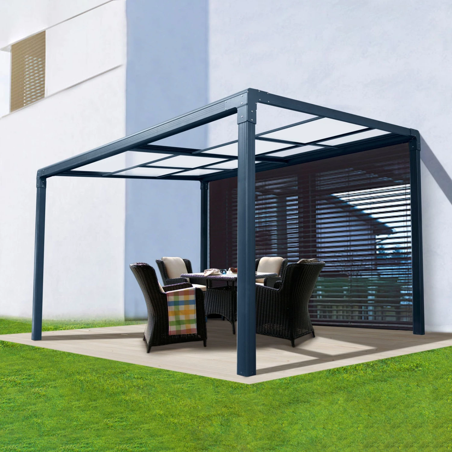 Pergola Air Terrassenüberdachung, Anthrazit, 400 X 300 X 200/254 Cm