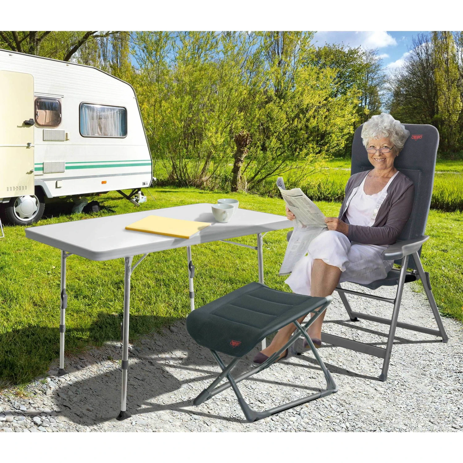 Crespo Hocker/ Beinauflage Air Deluxe Klappbar, 3D-Stoff Gepolstert – Bild 3