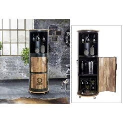 IRON Bar Auf Rollen Für 9 Flaschen, Mangoholz, Ca. 57 X 57 X H 165 Cm