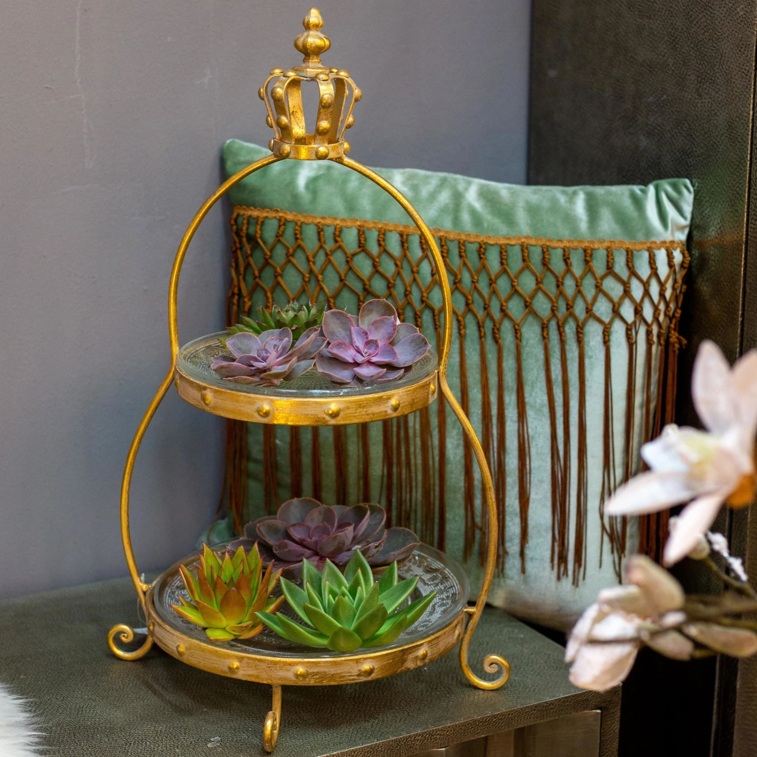 Kissen Mint Fransen Samt 45 X 45 Cm